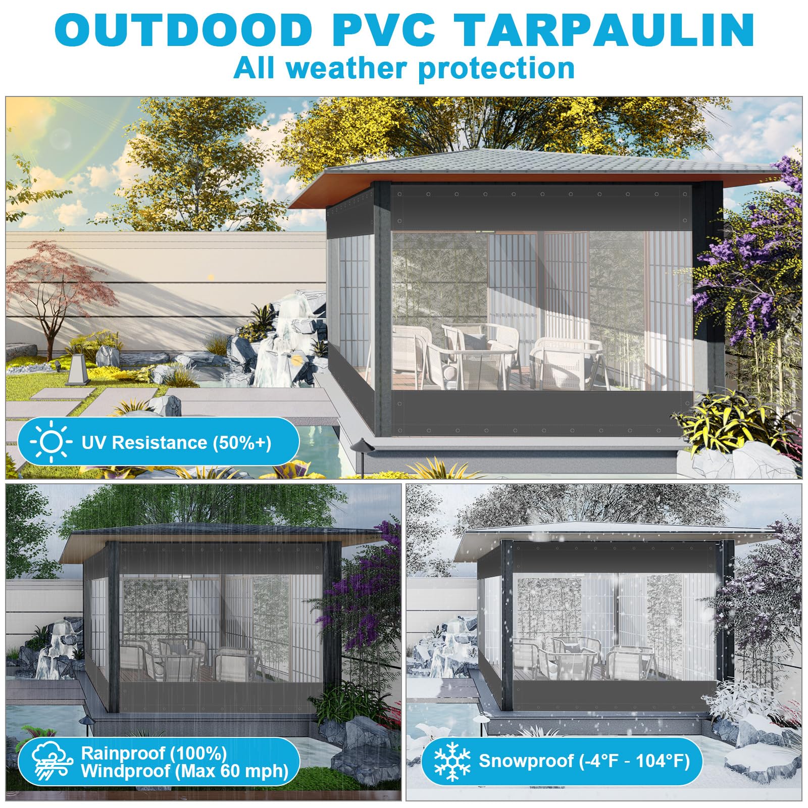 SNOWCITY Clear Vinyl Outdoor Curtains for Patio Cover and Garage Door Insulation, 1 Panel