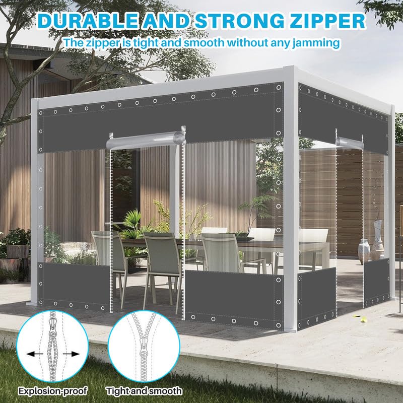 SNOWCITY Clear Vinyl Outdoor Curtains with Zippered Entry for Patio Cover and Garage Door Insulation, 1 Panel