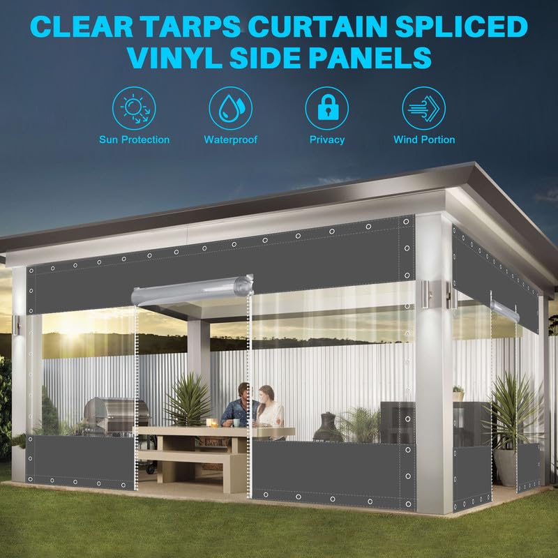 SNOWCITY Clear Vinyl Outdoor Curtains with Zippered Entry for Patio Cover and Garage Door Insulation, 1 Panel
