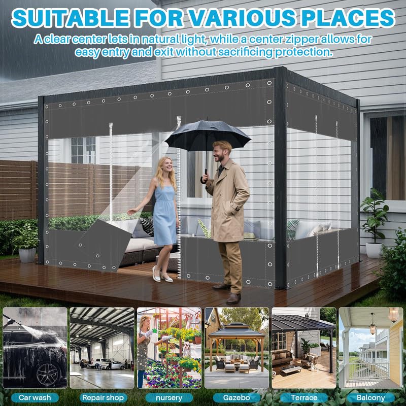 SNOWCITY Clear Vinyl Outdoor Curtains with Zippered Entry for Patio Cover and Garage Door Insulation, 1 Panel