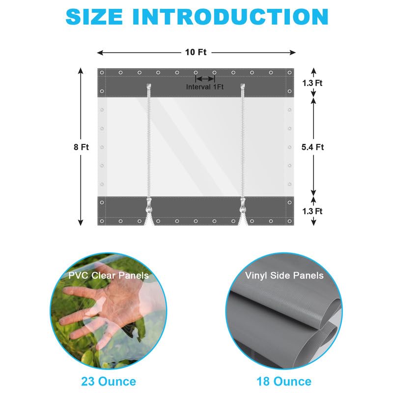 SNOWCITY Clear Vinyl Outdoor Curtains with Zippered Entry for Patio Cover and Garage Door Insulation, 1 Panel