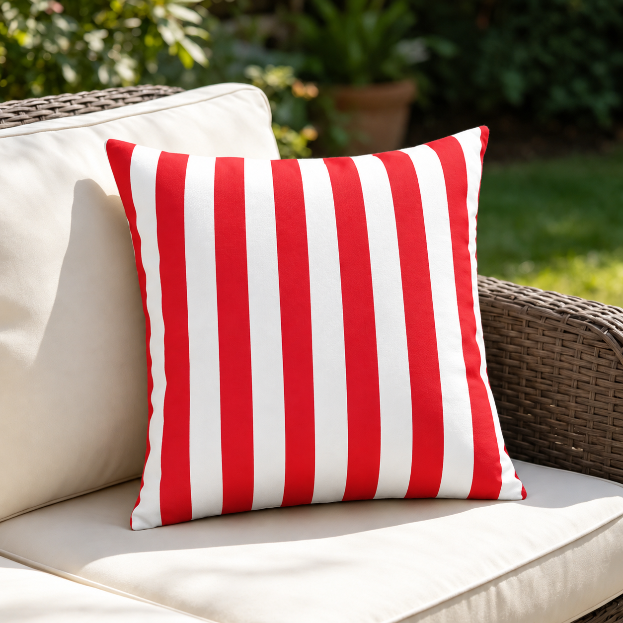 SNOWCITY Striped Outdoor Waterproof Throw Pillow with Insert - Red