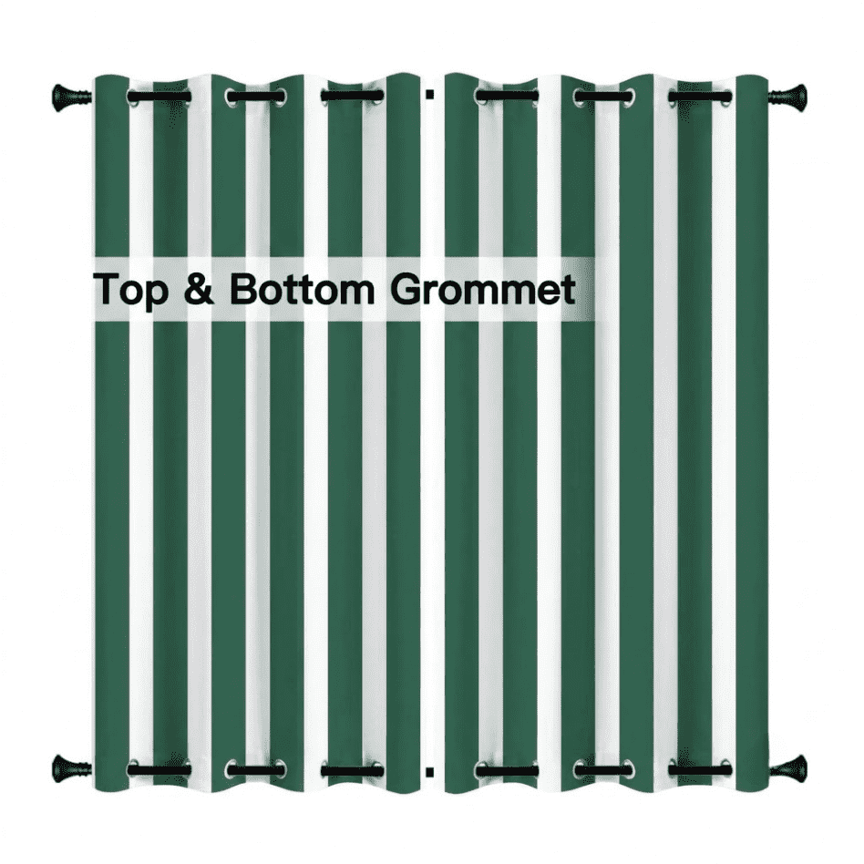 SNOWCITY Forest Green Striped Outdoor Curtains Waterproof 1 Panel