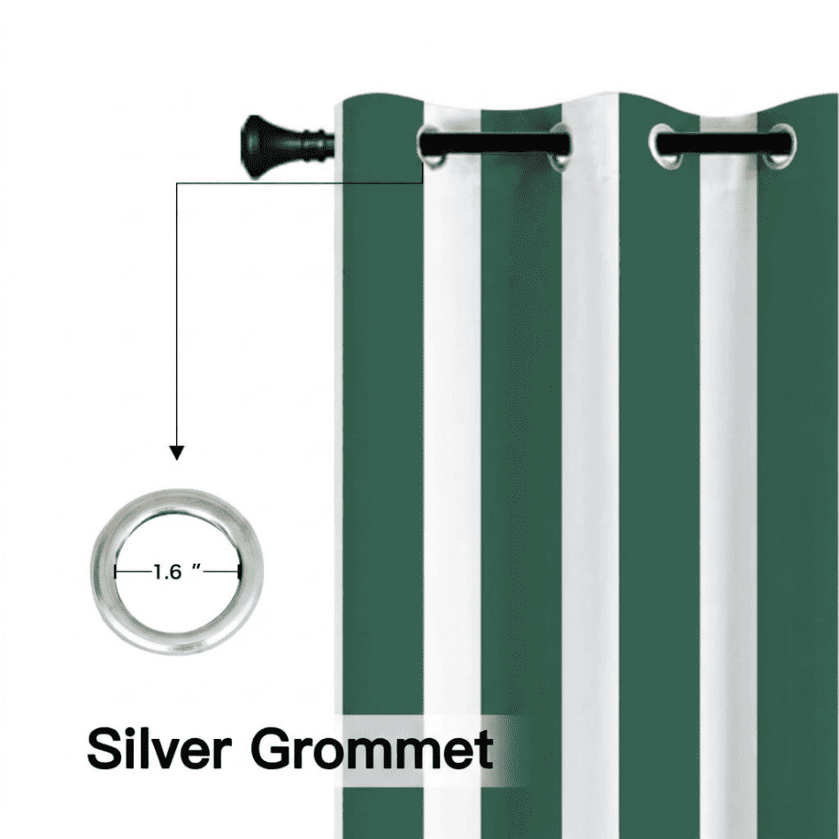 SNOWCITY Forest Green Striped Outdoor Curtains Waterproof 1 Panel