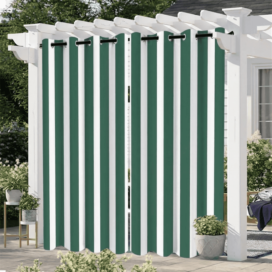 SNOWCITY Forest Green Striped Outdoor Curtains Waterproof 1 Panel
