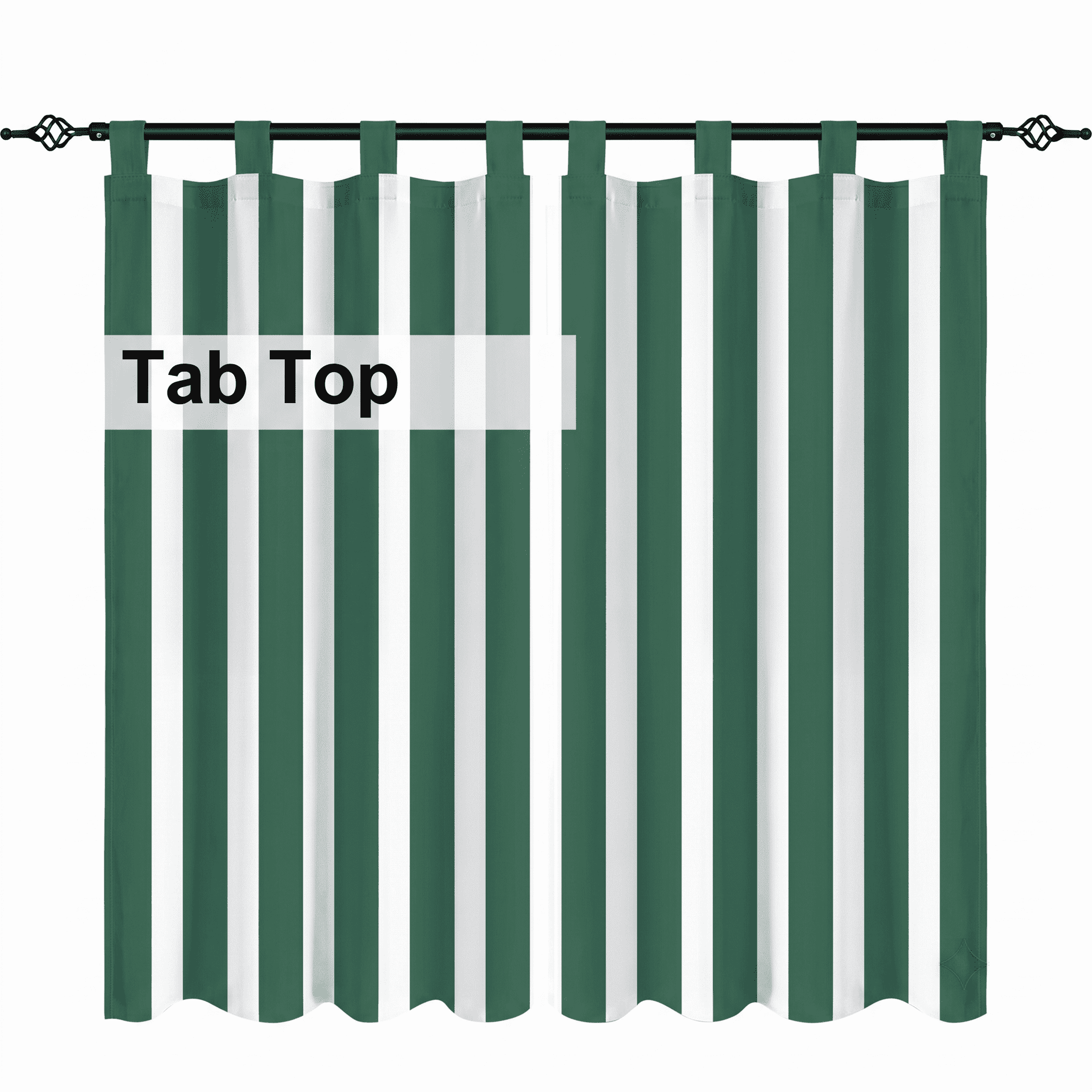 SNOWCITY Forest Green Striped Outdoor Curtains Waterproof 1 Panel