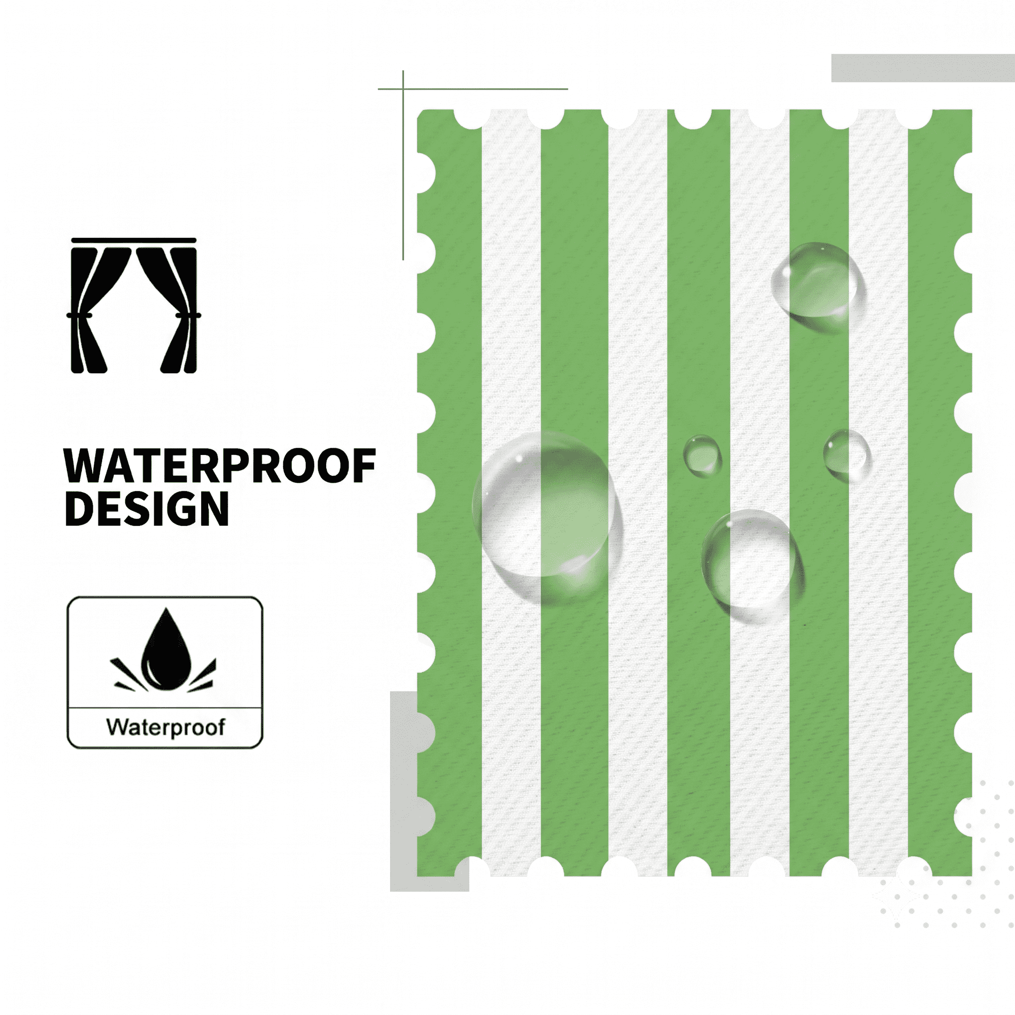 Striped Outdoor Curtains Waterproof 1 Panel LawnGreen