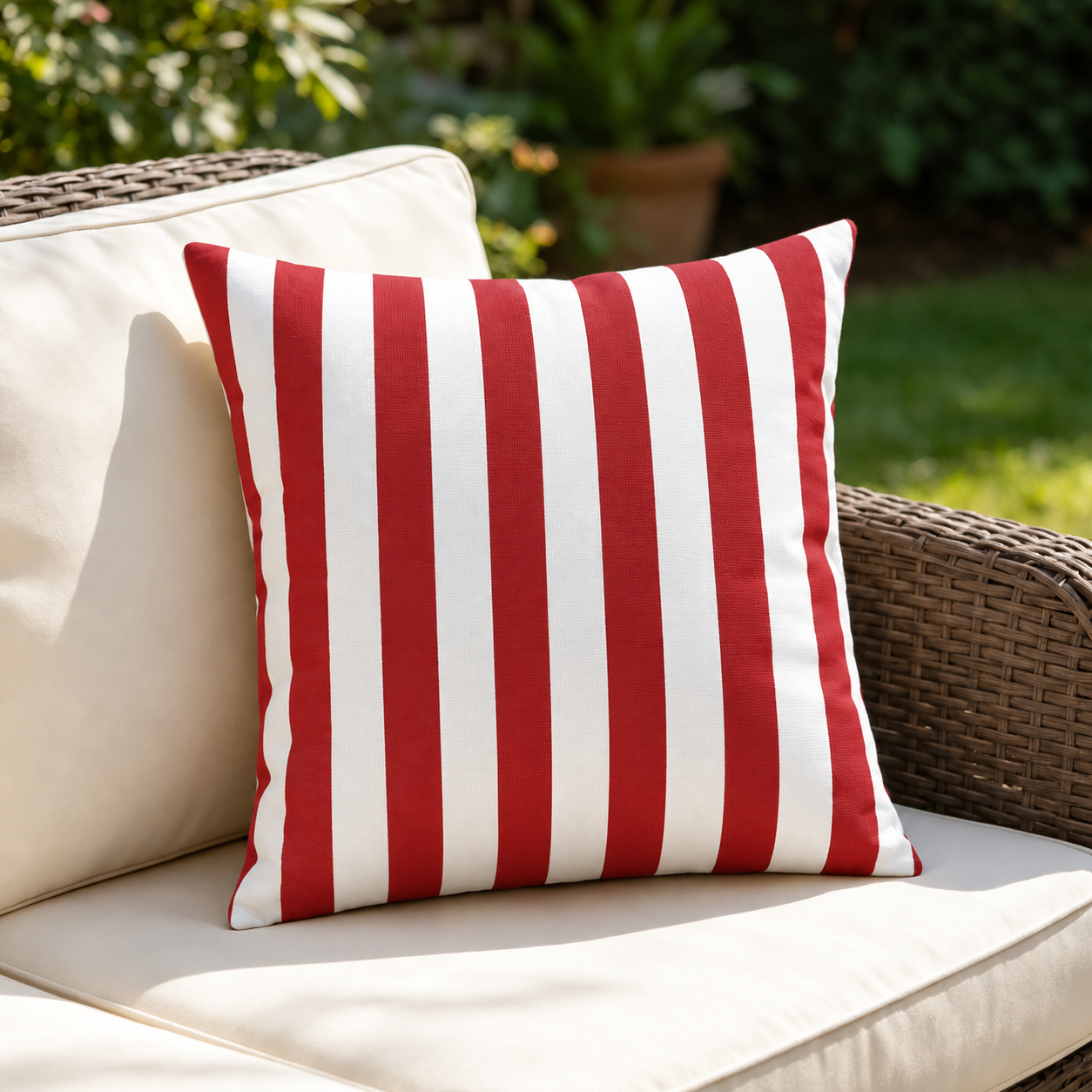 SNOWCITY Striped Outdoor Waterproof Throw Pillow with Insert - Rococco Red