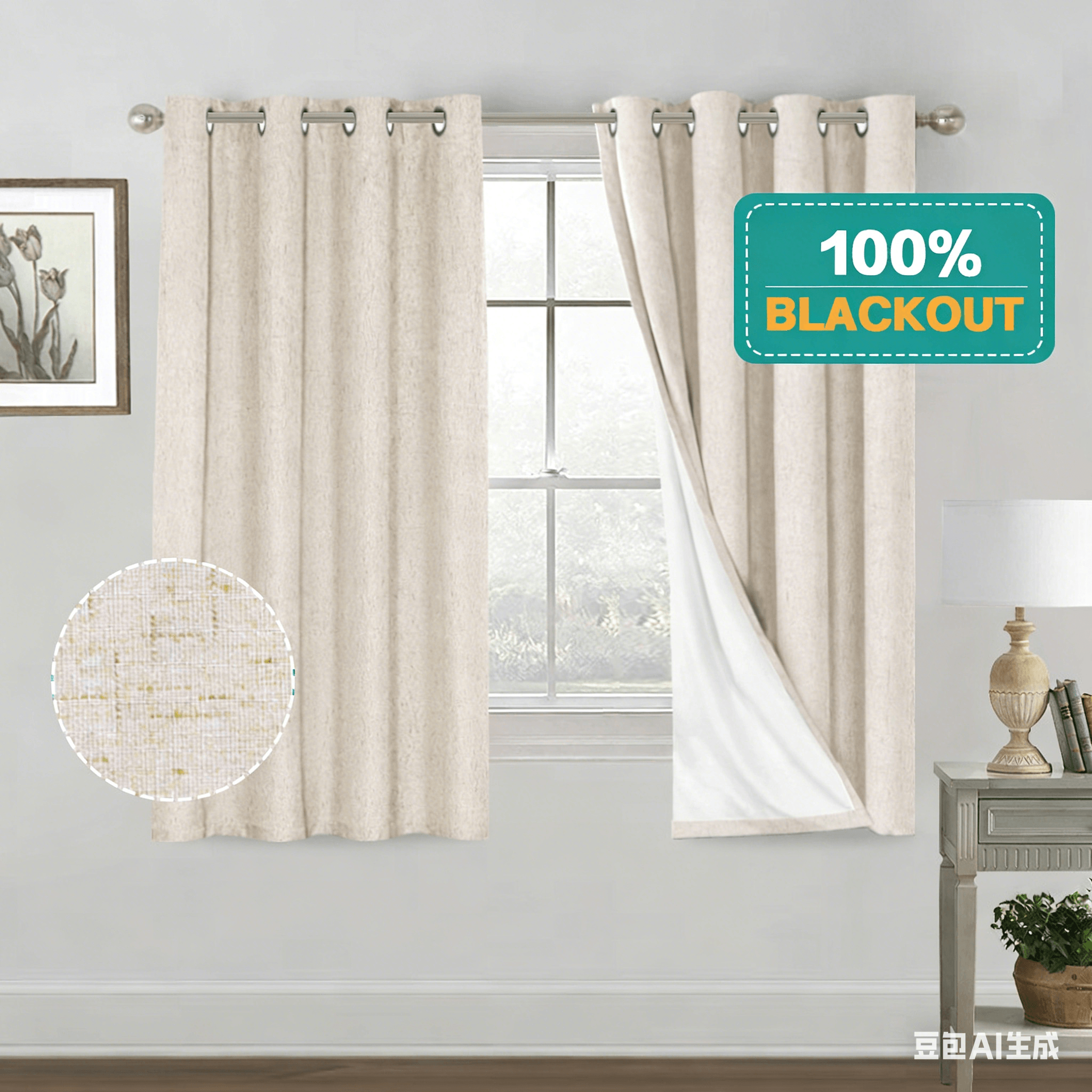 SNOWCITY Linen Blackout Outdoor Curtains Grommet Top