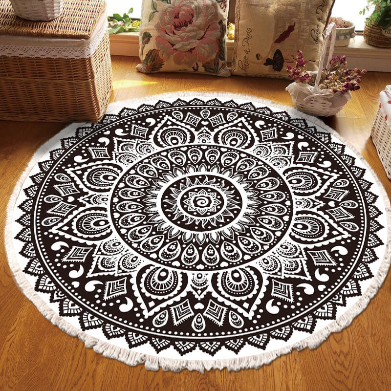 Snowcity Round Outdoor Rug with Fringe Tassels