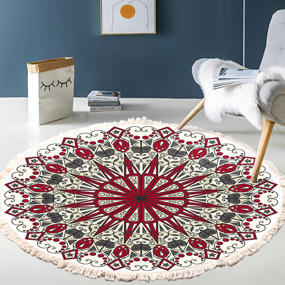 Snowcity Round Outdoor Rug with Fringe Tassels