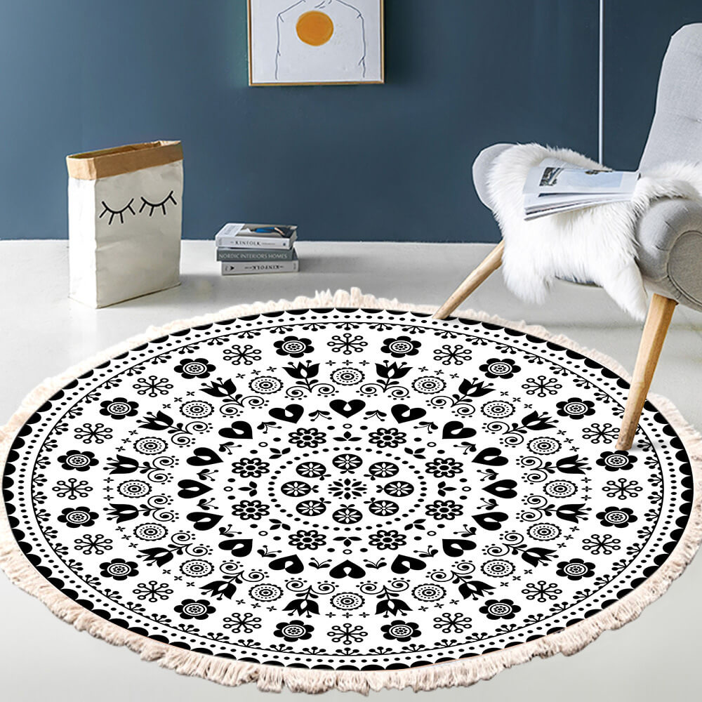 Snowcity Round Outdoor Rug with Fringe Tassels