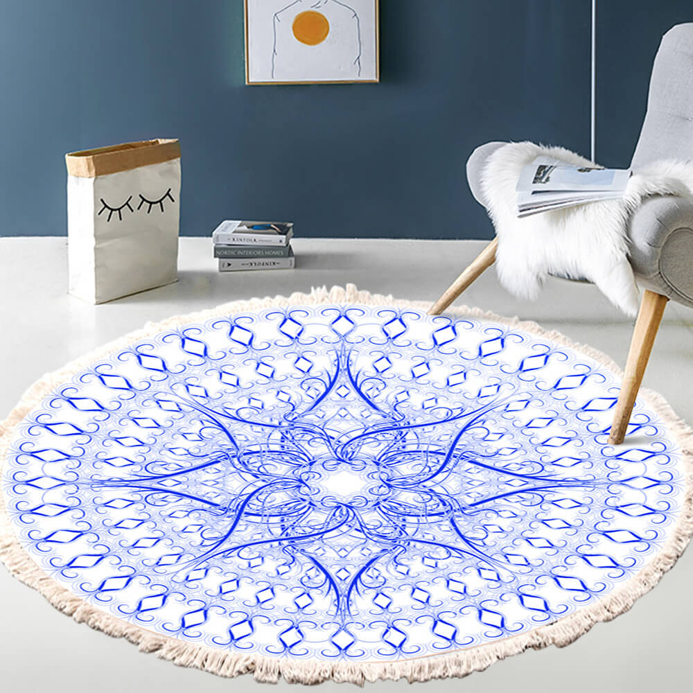Snowcity Round Outdoor Rug with Fringe Tassels