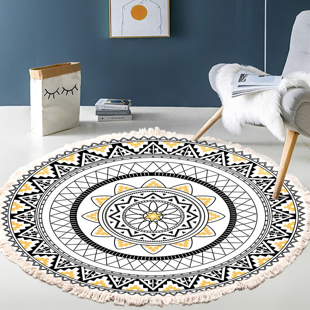 Snowcity Round Outdoor Rug with Fringe Tassels