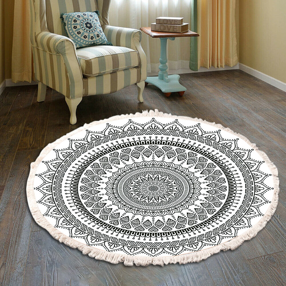 Snowcity Round Outdoor Rug with Fringe Tassels