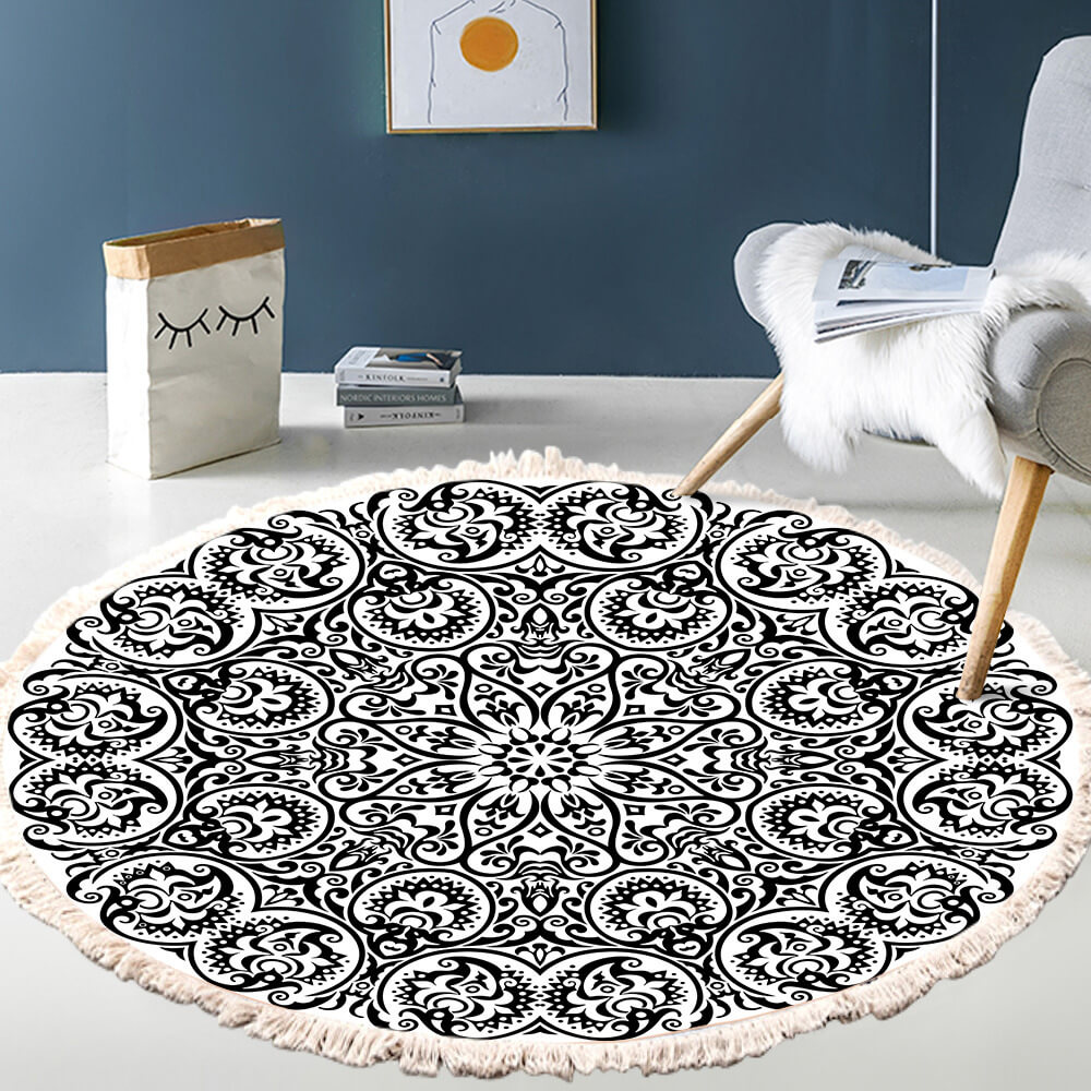 Snowcity Round Outdoor Rug with Fringe Tassels