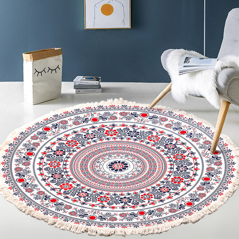 Snowcity Round Outdoor Rug with Fringe Tassels