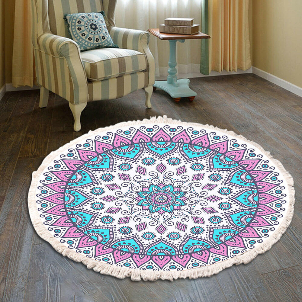 Snowcity Round Outdoor Rug with Fringe Tassels