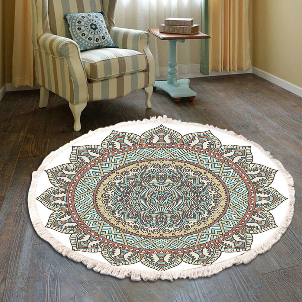 Snowcity Round Outdoor Rug with Fringe Tassels