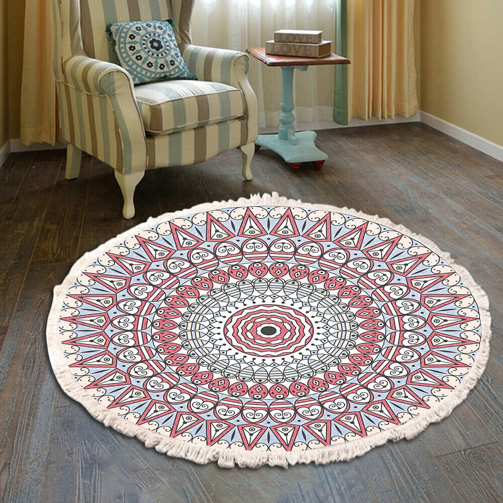 Snowcity Round Outdoor Rug with Fringe Tassels