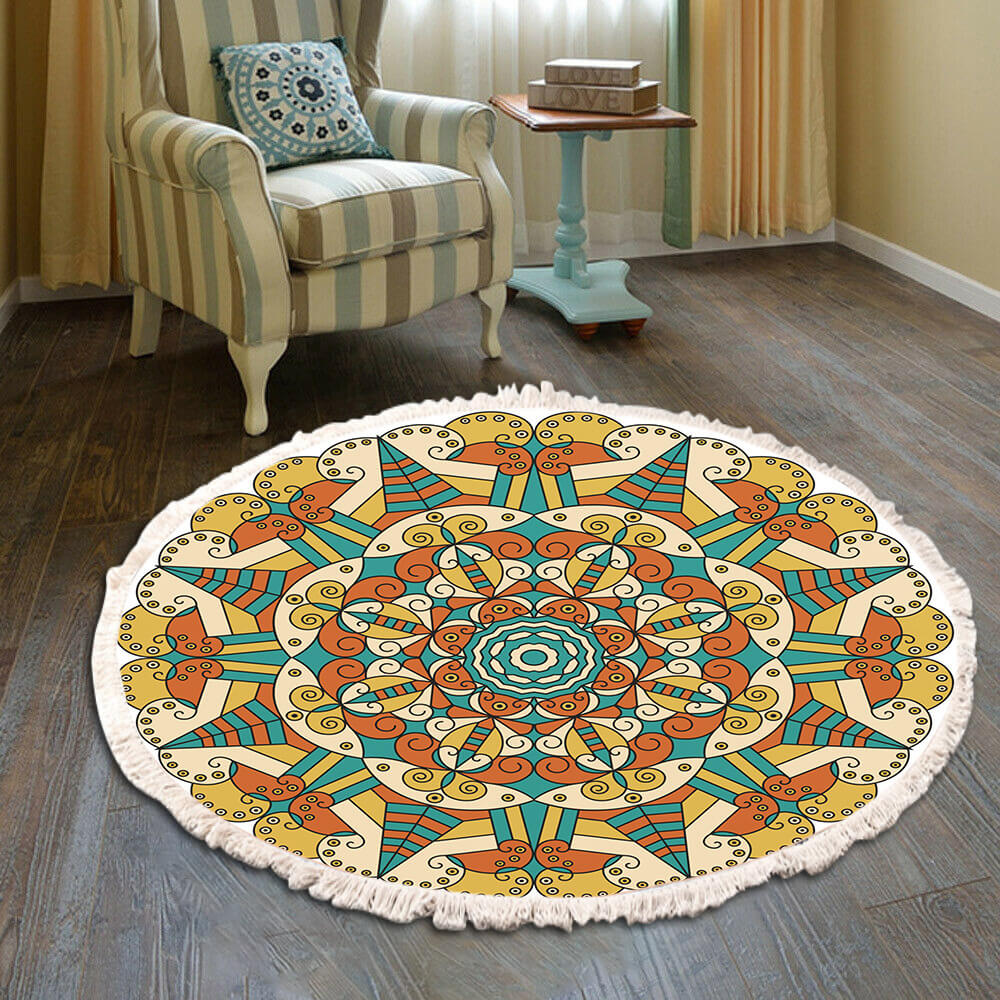 Snowcity Round Outdoor Rug with Fringe Tassels