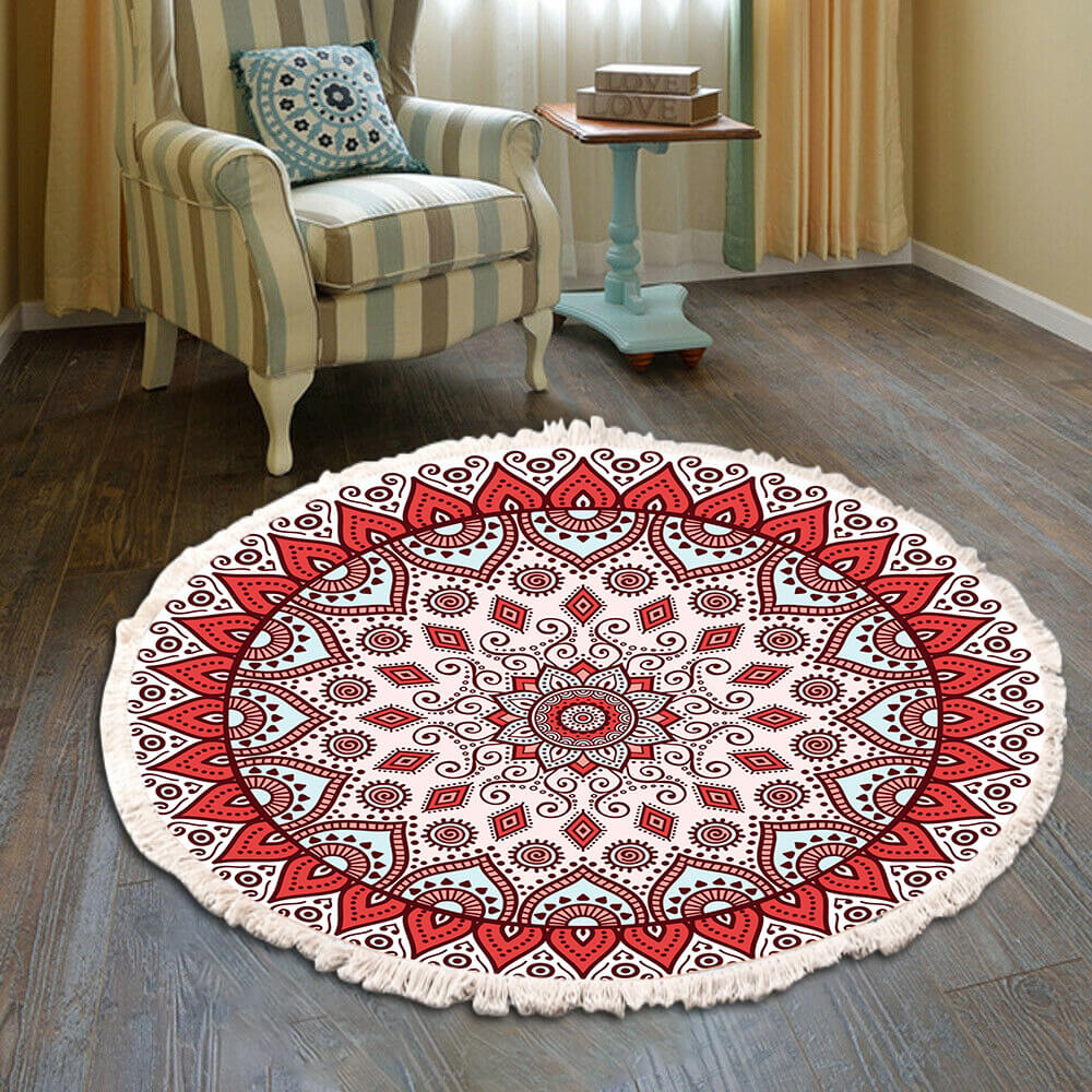 Snowcity Round Outdoor Rug with Fringe Tassels