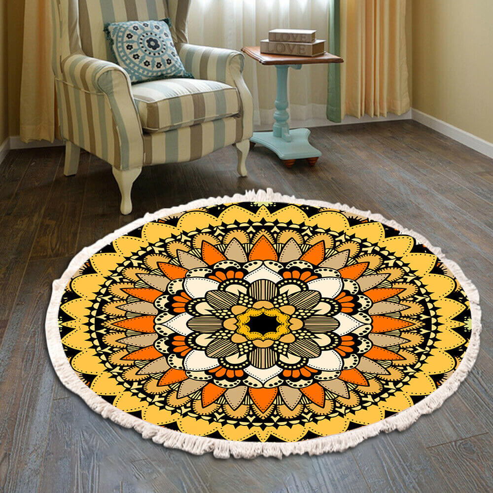 Snowcity Round Outdoor Rug with Fringe Tassels