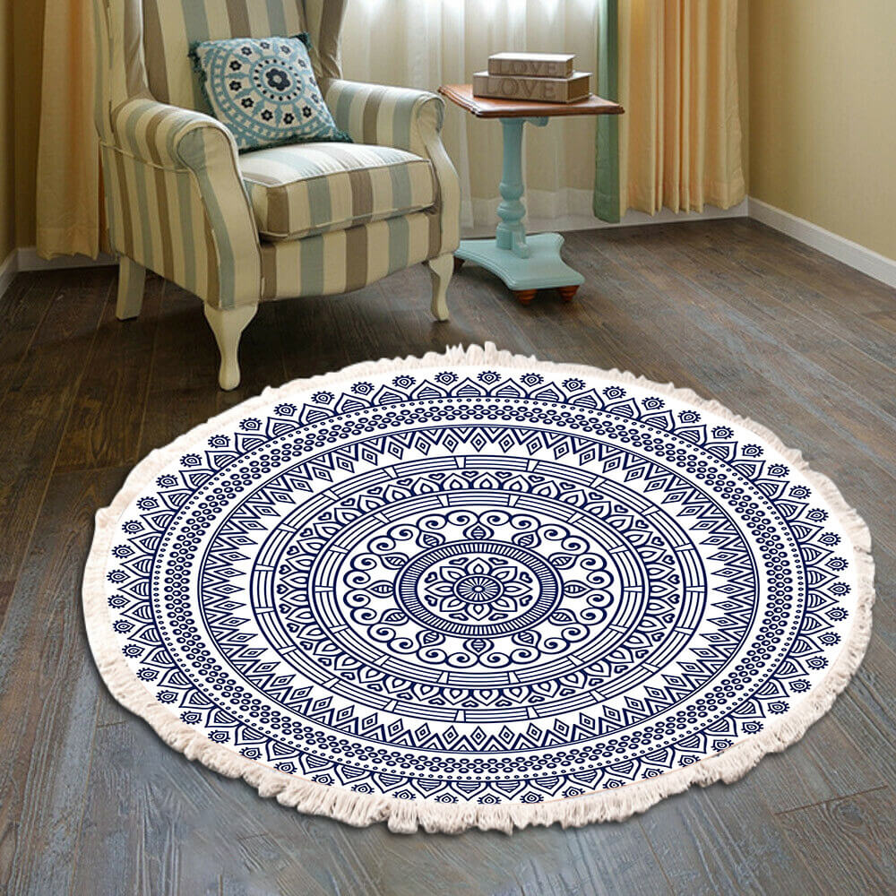 Snowcity Round Outdoor Rug with Fringe Tassels