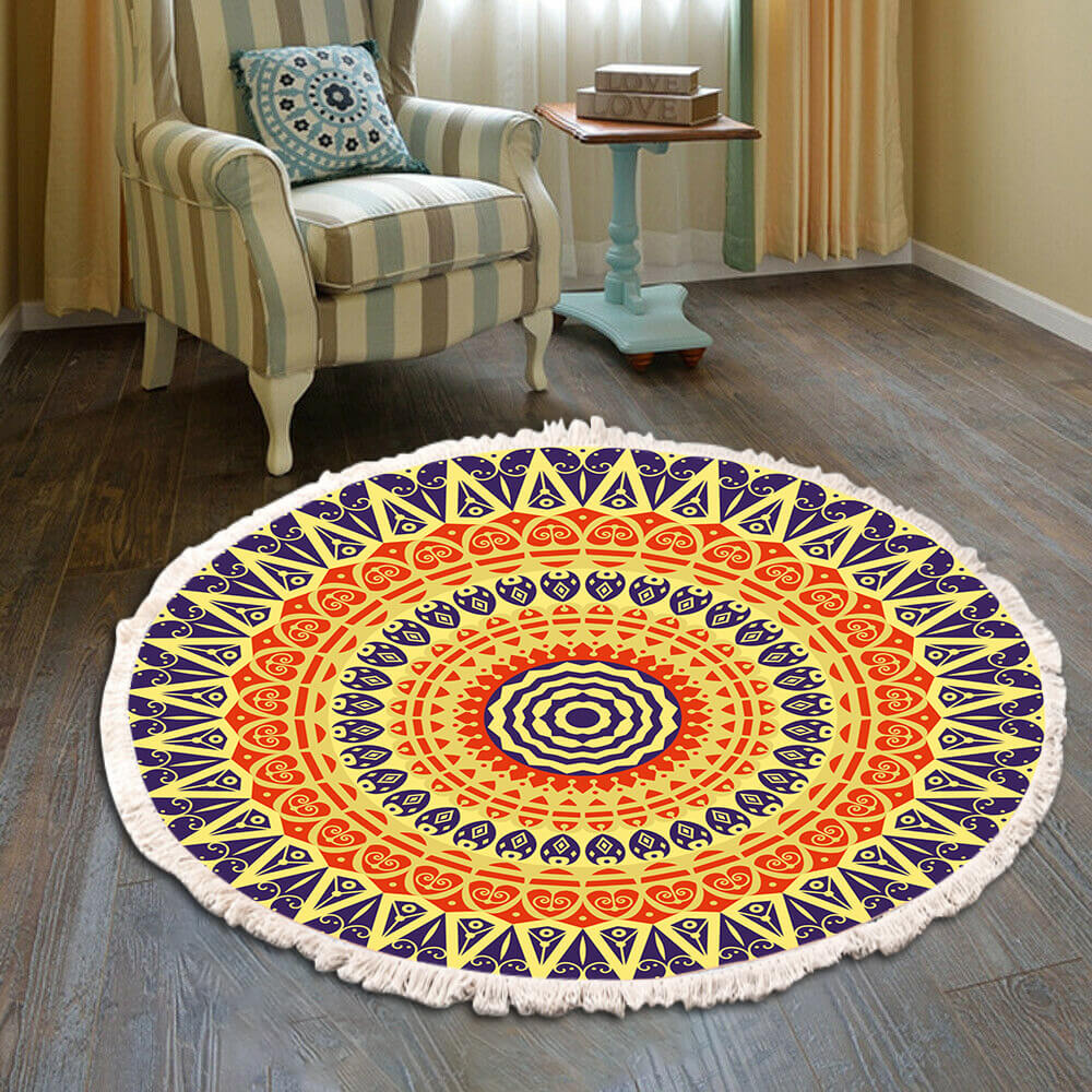Snowcity Round Outdoor Rug with Fringe Tassels