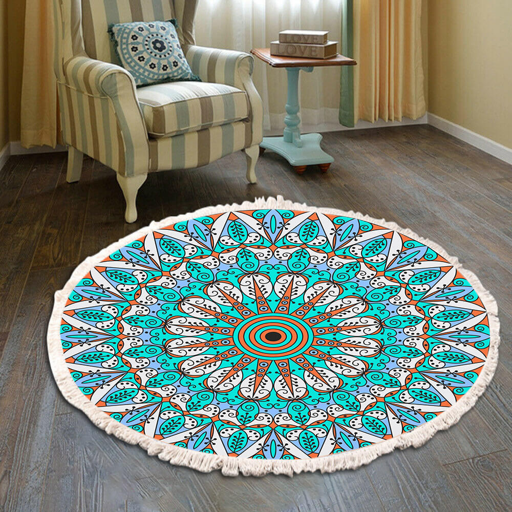 Snowcity Round Outdoor Rug with Fringe Tassels