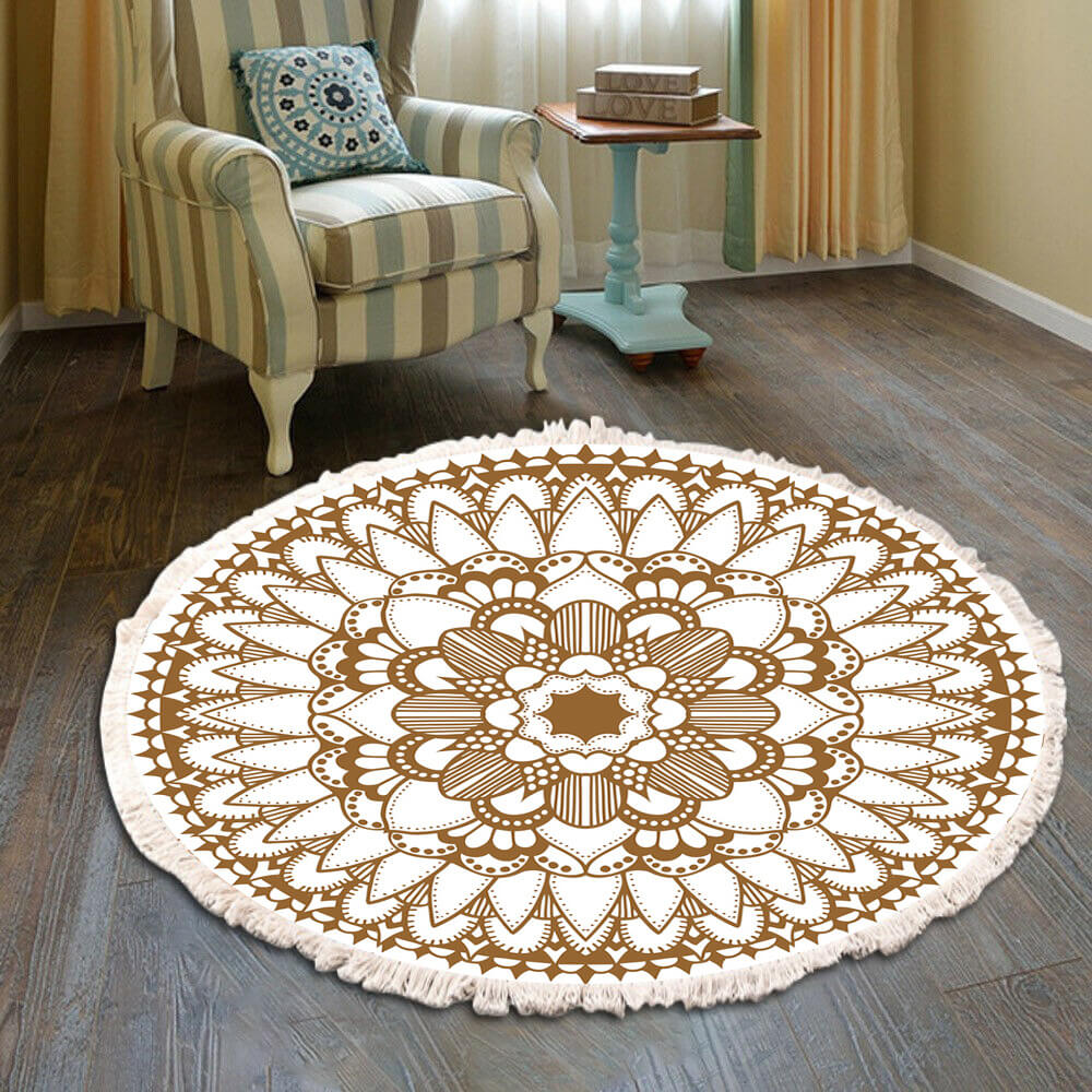 Snowcity Round Outdoor Rug with Fringe Tassels