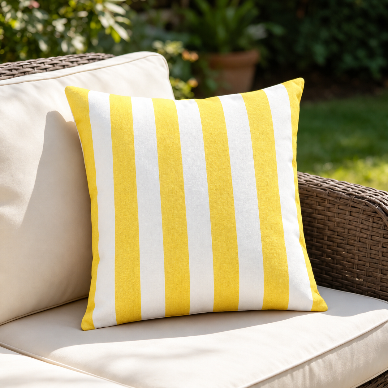 SNOWCITY Striped Outdoor Waterproof Throw Pillow with Insert - Yellow