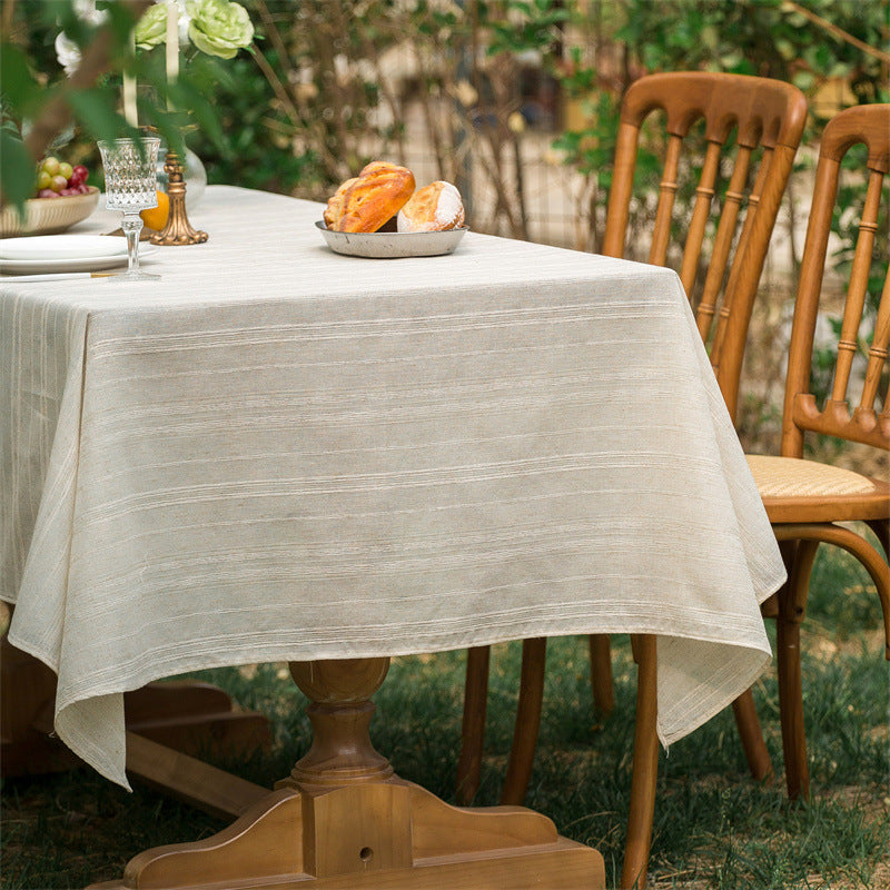 Beige Embroidered Woven Hole Tablecloth with Tassels