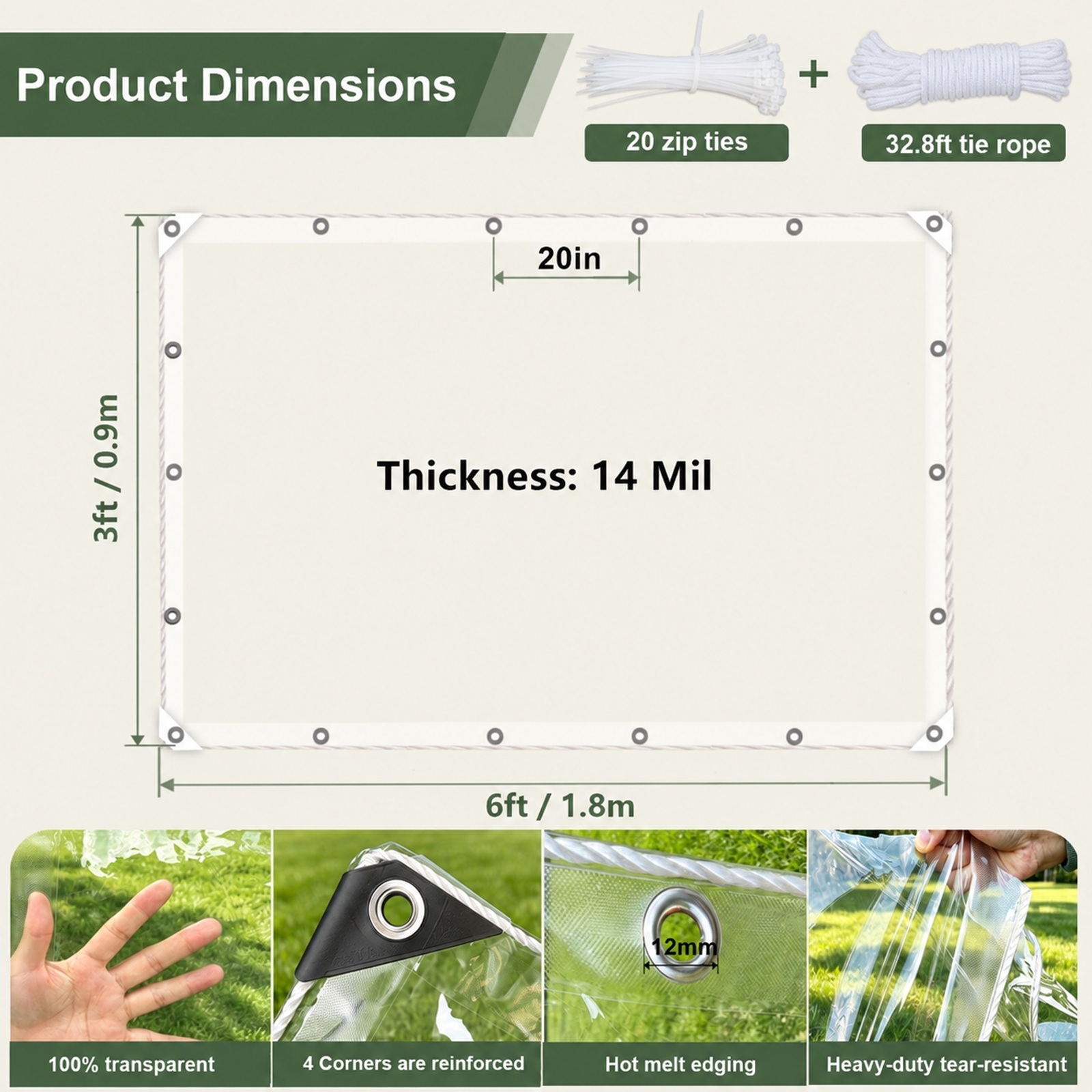 Clear Tarp with Grommets Heavy Duty Waterproof