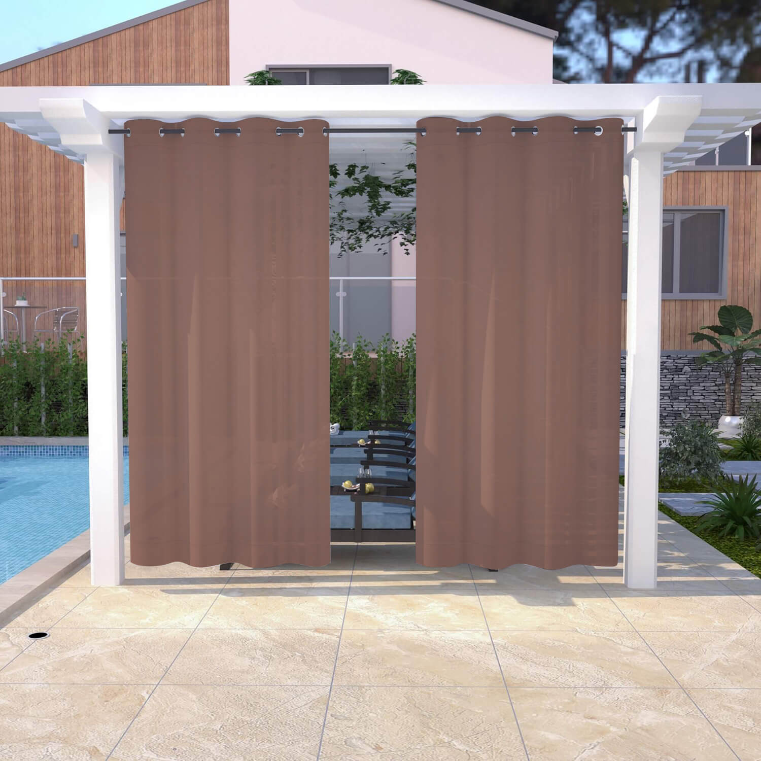 Outdoor Sheer Curtains Waterproof Grommet Top - Brown