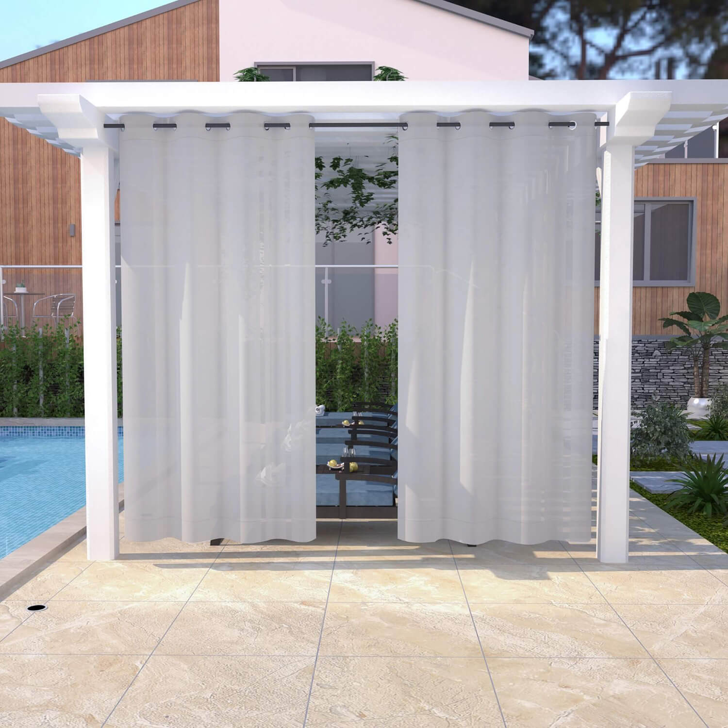 Outdoor Sheer Curtains Waterproof Grommet Top - Light Gray