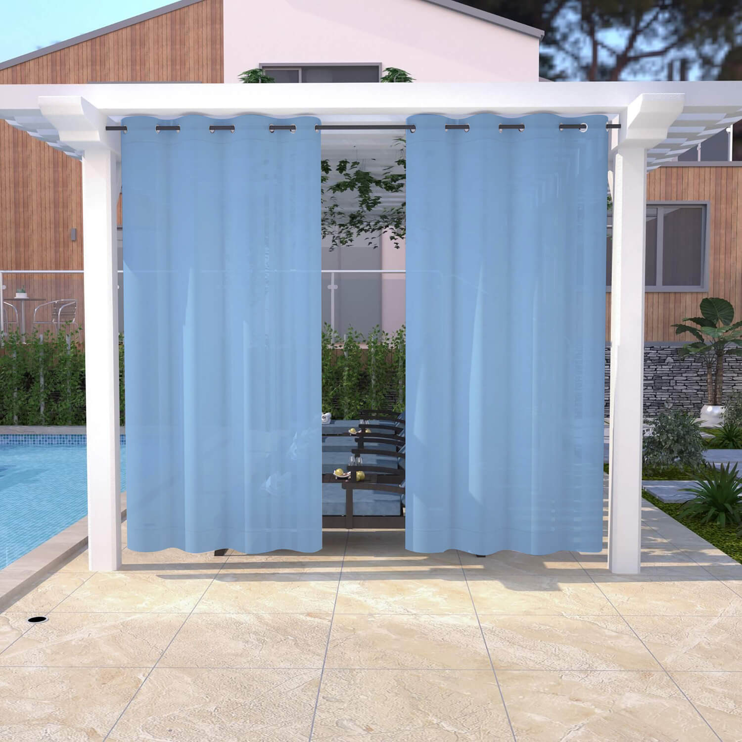 Outdoor Sheer Curtains Waterproof Grommet Top - Sky Blue