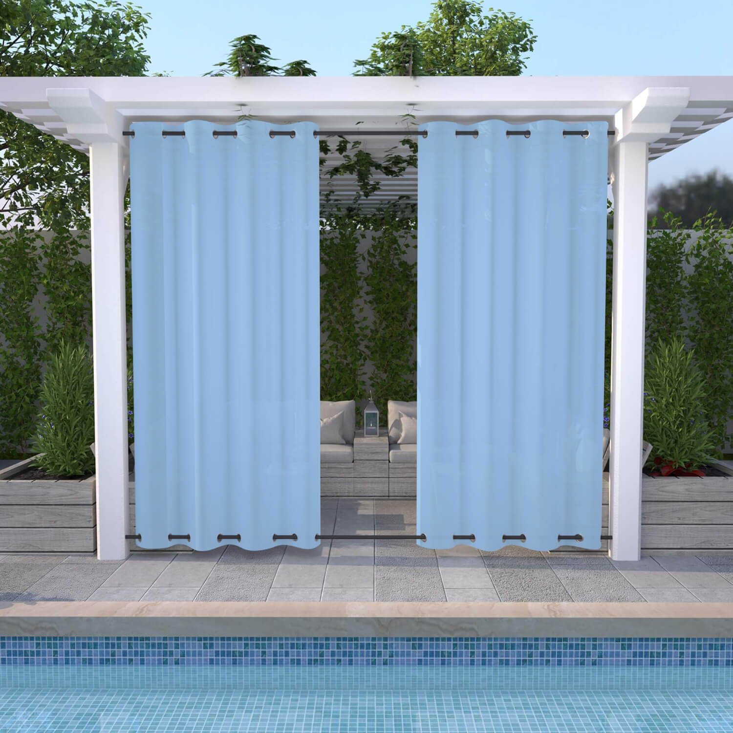 Outdoor Sheer Curtains Waterproof Grommet Top & Bottom - Sky Blue