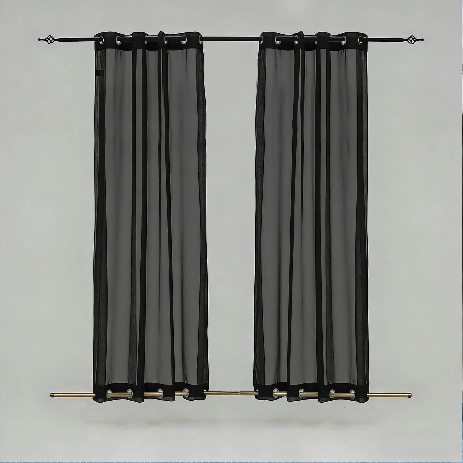 Outdoor Sheer Curtains Waterproof Grommet Top & Bottom - Black