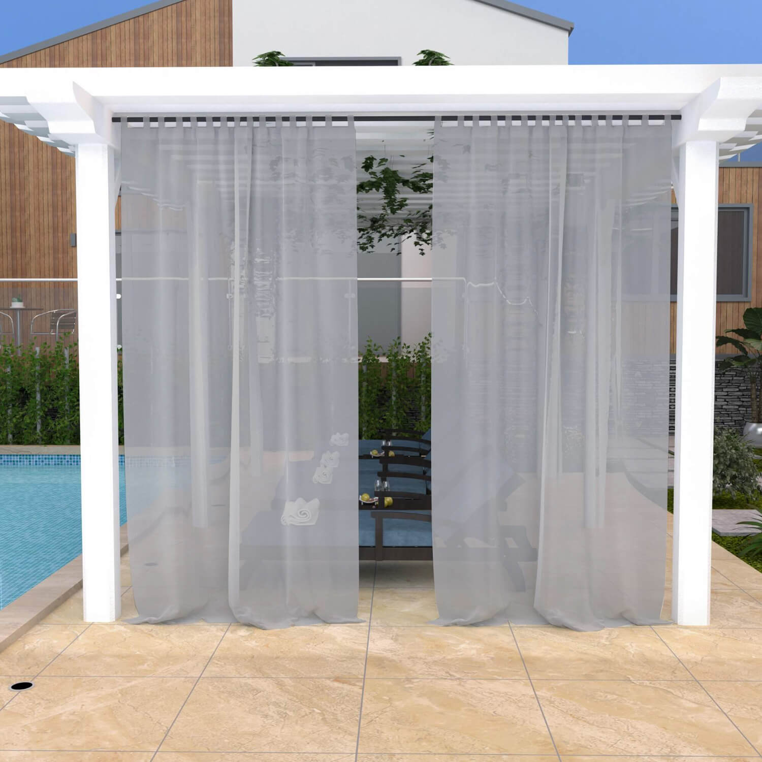 Outdoor Sheer Curtains Waterproof Velcro Tab Top - Light Gray