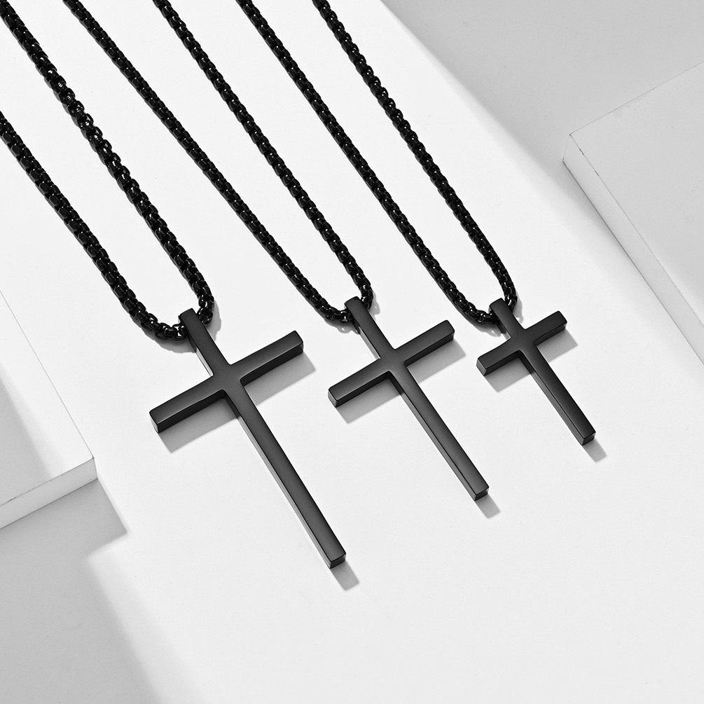 Cross Necklace for Men Women Stainless Steel Pendant Necklace Silver Black Gold