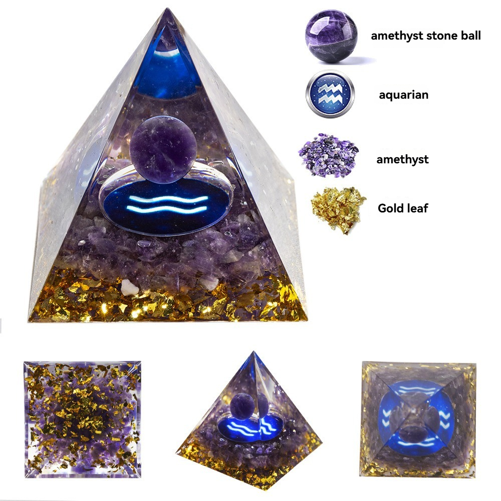 天然水晶球十二星座滴胶金字塔摆件水晶碎石