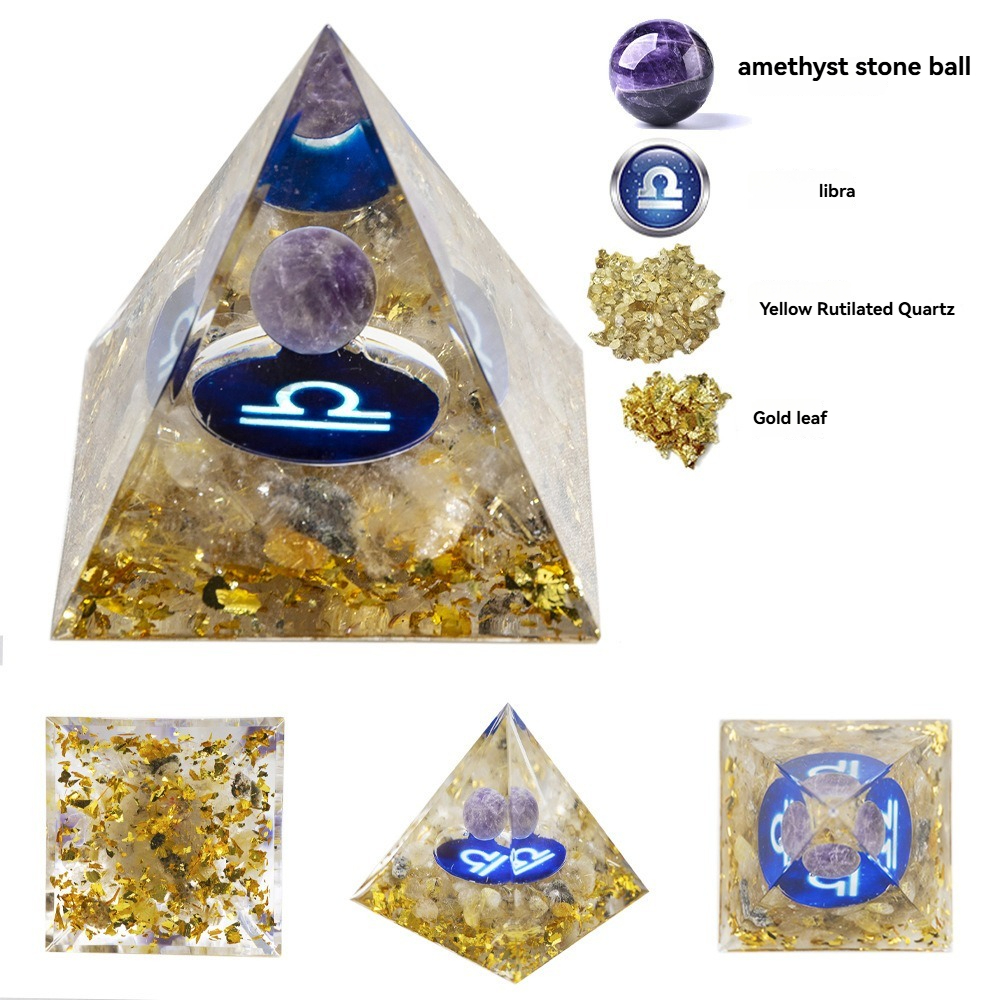天然水晶球十二星座滴胶金字塔摆件水晶碎石