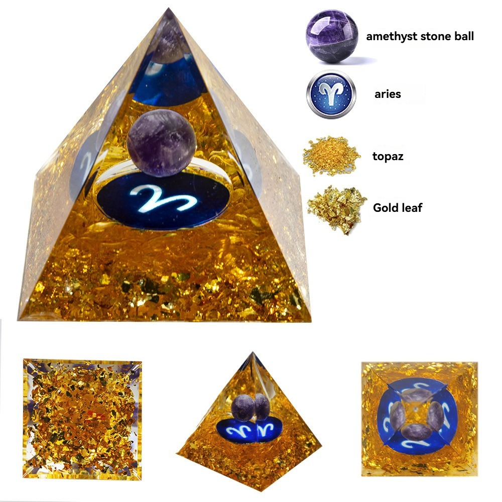 天然水晶球十二星座滴胶金字塔摆件水晶碎石