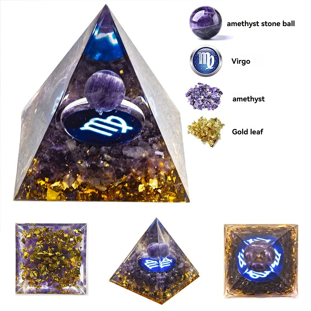 天然水晶球十二星座滴胶金字塔摆件水晶碎石