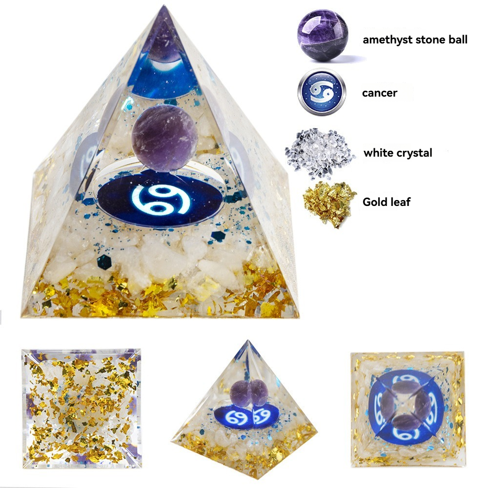 天然水晶球十二星座滴胶金字塔摆件水晶碎石