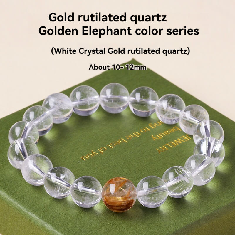 Five Elements Crystal Bracelet – Clear Quartz, Citrine, Aquamarine, Rutilated Quartz, Red Agate & Enameled Jade