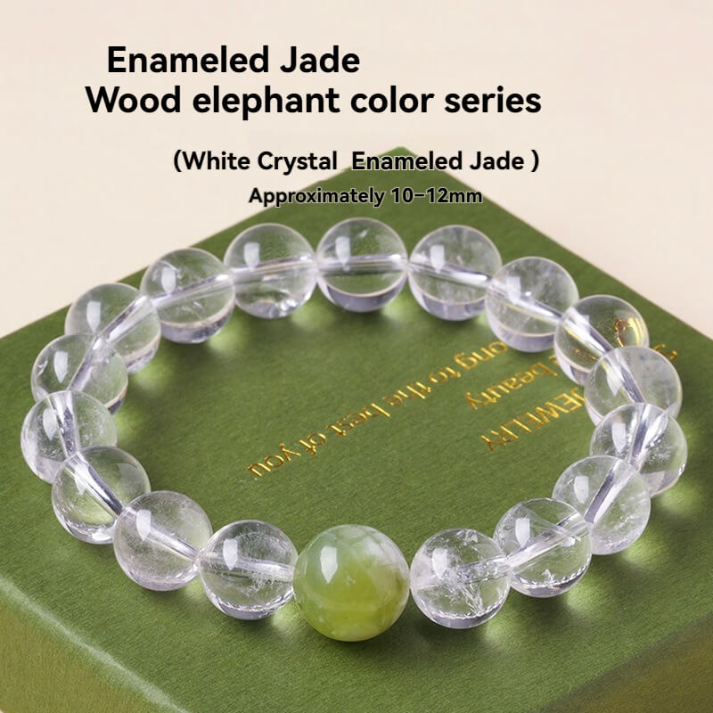 Five Elements Crystal Bracelet – Clear Quartz, Citrine, Aquamarine, Rutilated Quartz, Red Agate & Enameled Jade