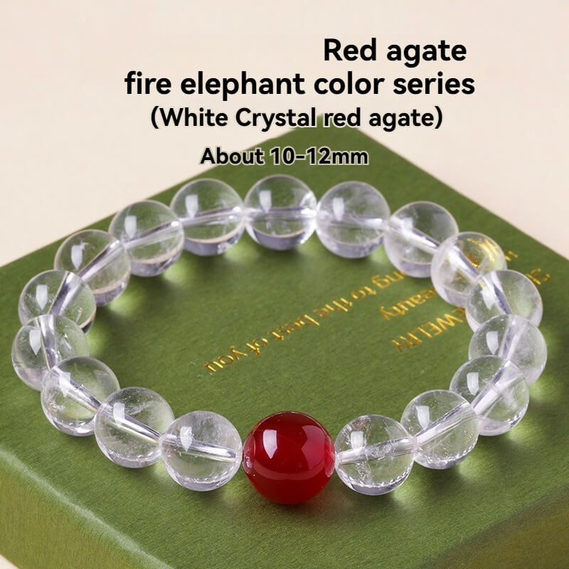 Five Elements Crystal Bracelet – Clear Quartz, Citrine, Aquamarine, Rutilated Quartz, Red Agate & Enameled Jade