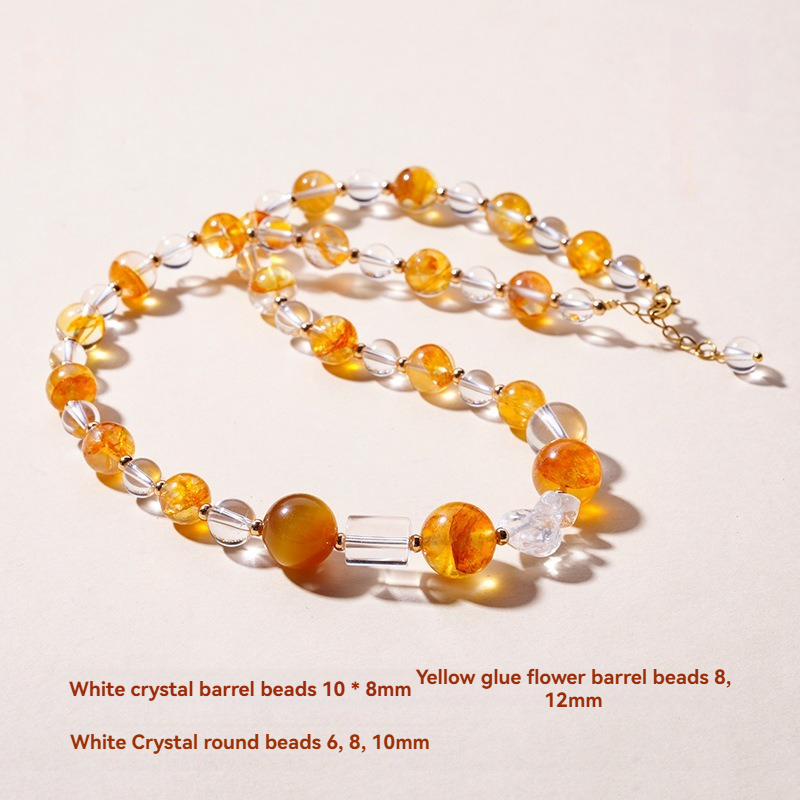 Natural Clear Quartz & Yellow Flower Quartz Bracelet and Necklace Set